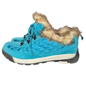Land's End Powder Belle Ankle Boots Women's Size 7 B Teal Faux Fur Lined Shoes